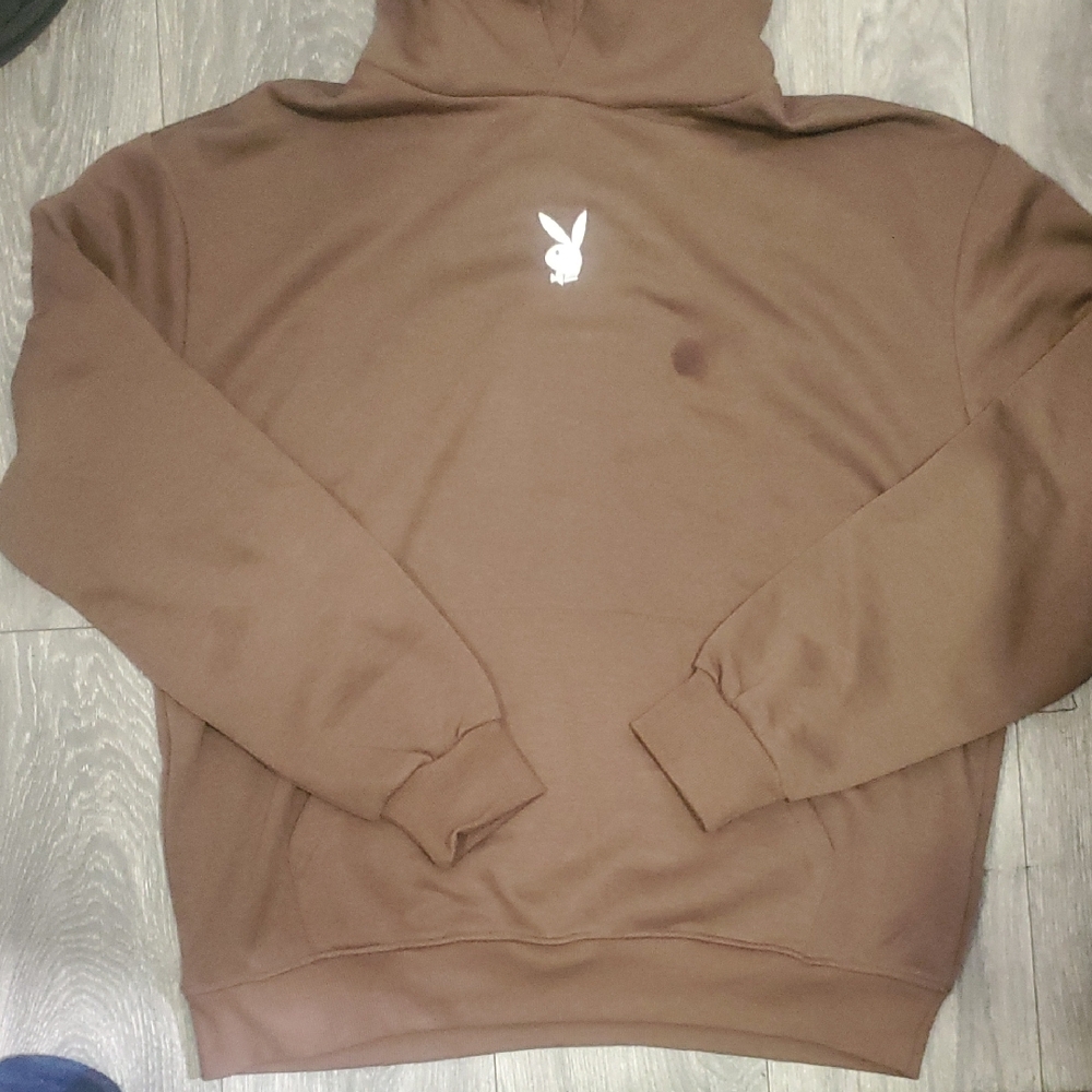 PLAYBOY Brown Pullover Hoodie with Signature Bunny